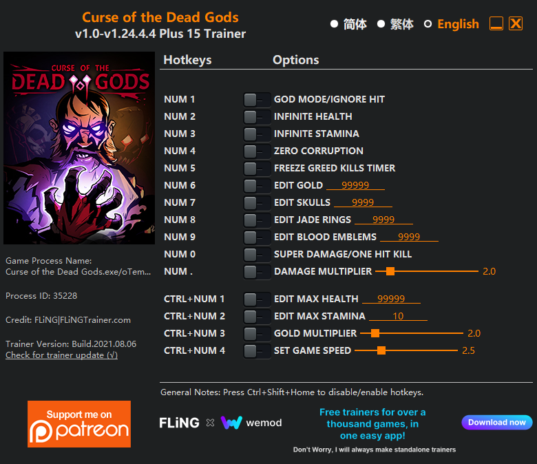 Curse of the Dead Gods v1.24.4.4 Trainer +15