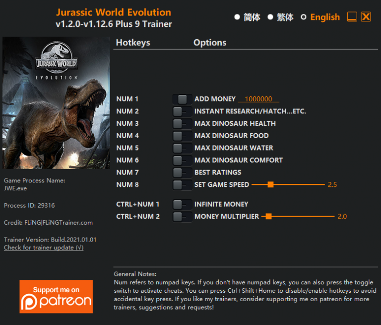 Jurassic World Evolution v1.12.6 Trainer +9
