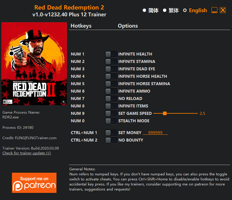 Red Dead Redemption 2 v1232.40 Trainer +12