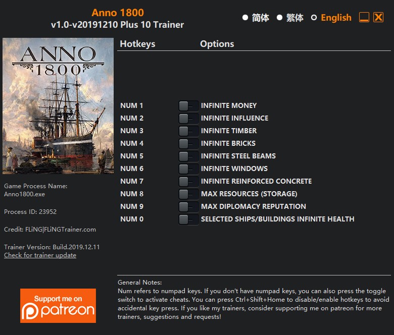 Anno 1800 v12.10.2019 (Steam/Uplay/Epic) Trainer +10
