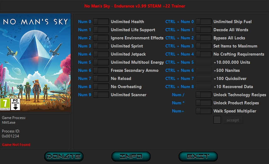 No Man's Sky Beyond v3.99 Endurance Trainer +22