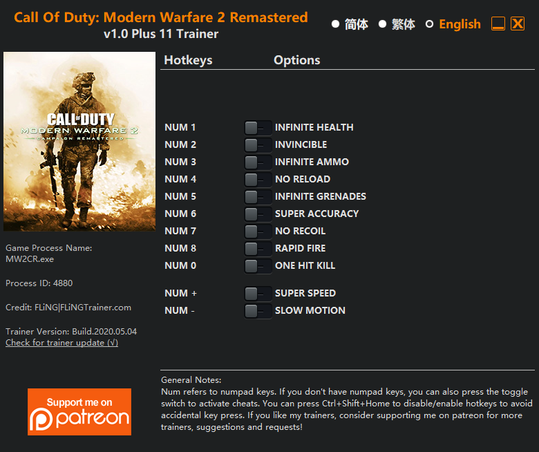 schokkend Selectiekader Uitpakken Call Of Duty: Modern Warfare 2 Remastered Trainer +11